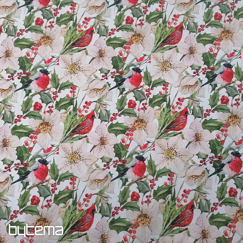 Tissu de décoration de Noël Houx avec des oiseaux