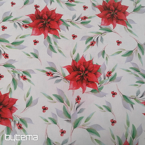 Tissu de décoration de Noël Poinsettia avec des feuilles