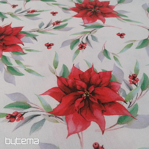 Tissu de décoration de Noël Poinsettia avec des feuilles
