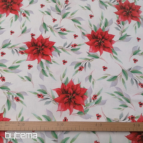 Tissu de décoration de Noël Poinsettia avec des feuilles