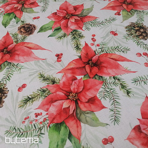 Tissu de décoration de Noël Poinsettia et pommes de pin