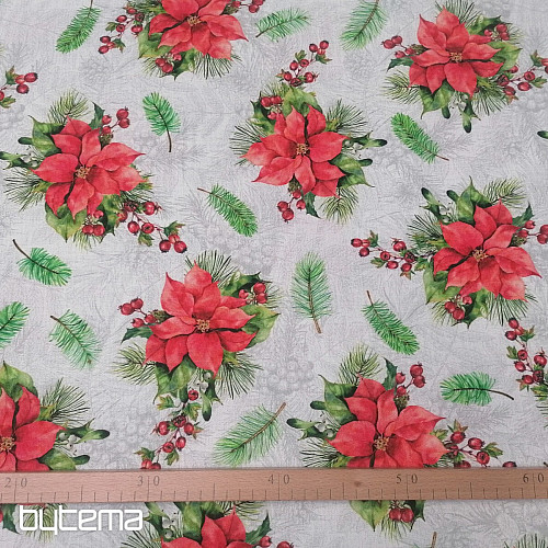 Tissu de décoration de Noël Roses et aiguilles de Noël