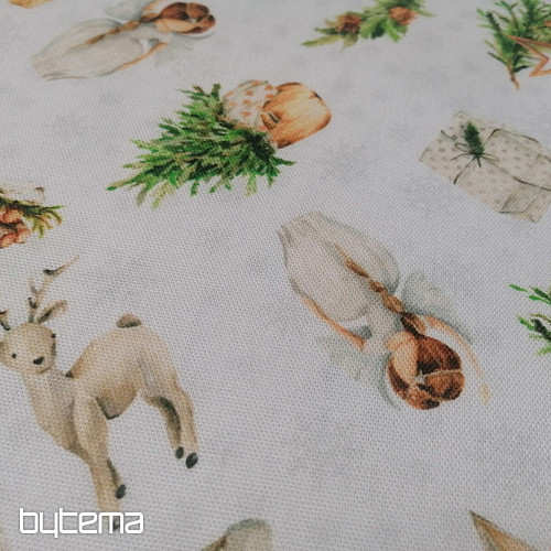 Tissu de décoration de Noël ANGE ET CERF