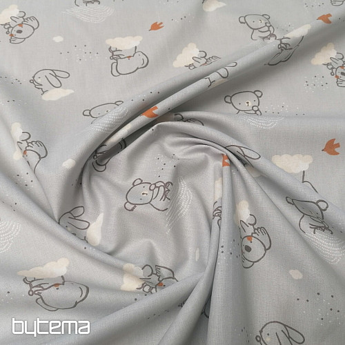 Tissu coton gris ciel animalier