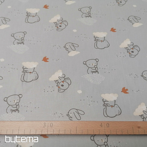 Tissu coton gris ciel animalier