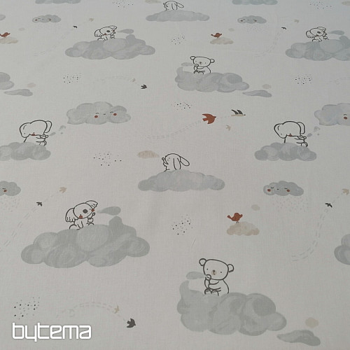 Tissu coton Animaux sur un nuage - blanc