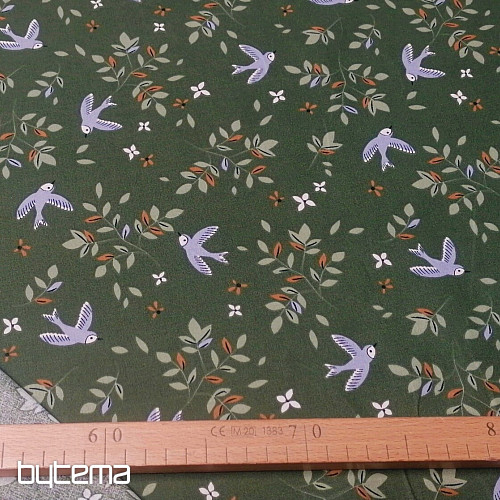 Tissu coton Oiseaux kaki