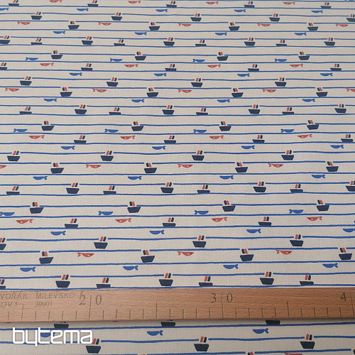 Tissu coton Tazio bateaux - lignes