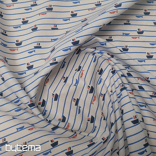 Tissu coton Tazio bateaux - lignes
