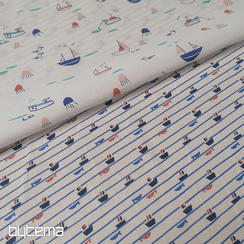 Tissu coton Tazio bateaux - lignes