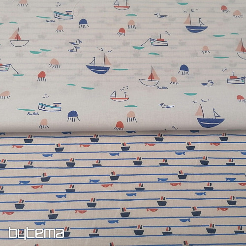 Tissu coton Tazio bateaux - lignes