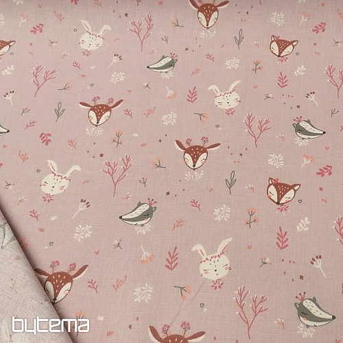Tissu en coton avec des animaux lilas