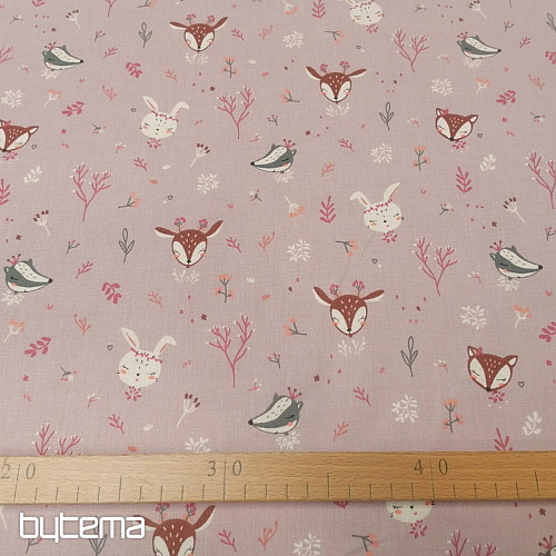Tissu en coton avec des animaux lilas