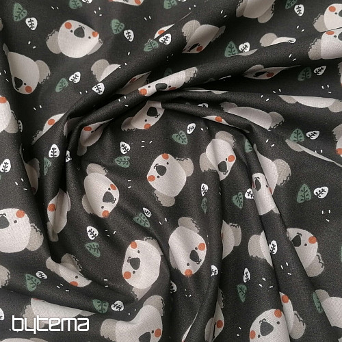 Tissu coton Koala Kiwak noir