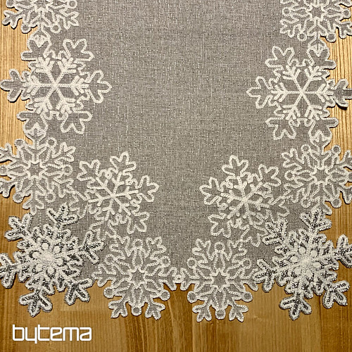 Nappe de Noël brodée grise à flocons