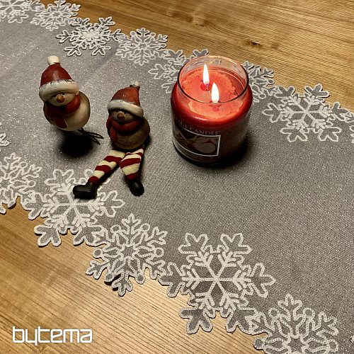 Nappe de Noël brodée grise à flocons
