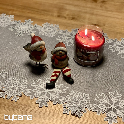 Nappe de Noël brodée grise à flocons