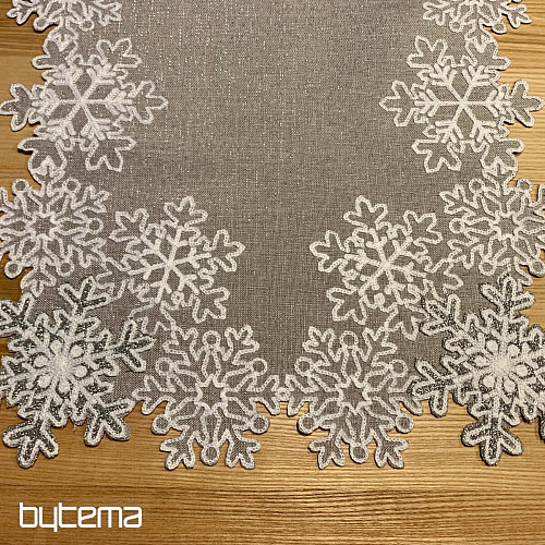 Nappe de Noël brodée grise à flocons