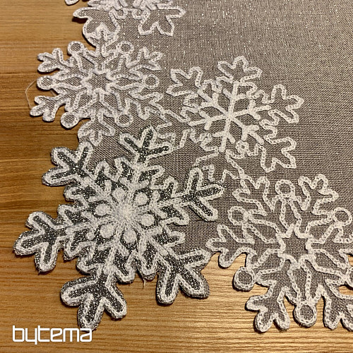 Nappe de Noël brodée grise à flocons