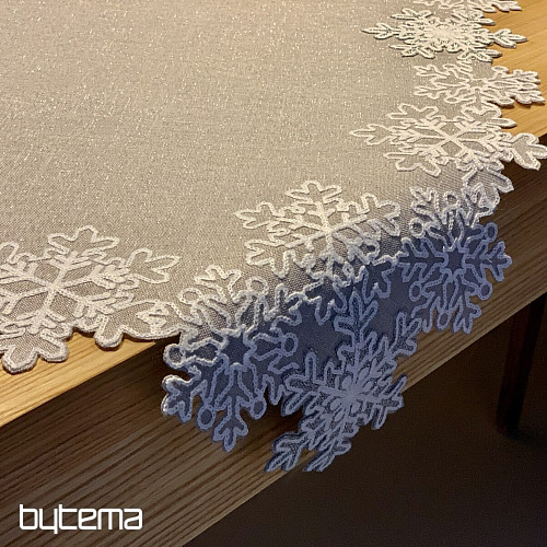 Nappe de Noël brodée grise à flocons