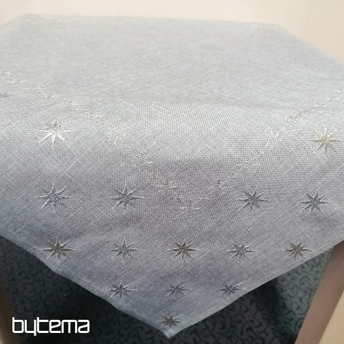 Nappe de Noël brodée gris-beige étoiles
