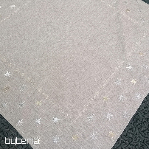 Nappe de Noël brodée gris-beige étoiles
