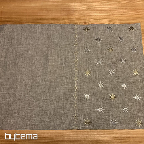 Nappe de Noël brodée gris-beige étoiles