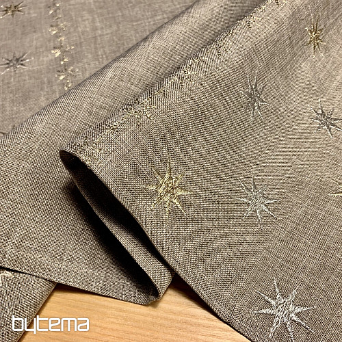 Nappe de Noël brodée gris-beige étoiles