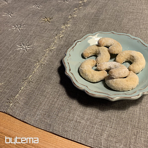Nappe de Noël brodée gris-beige étoiles