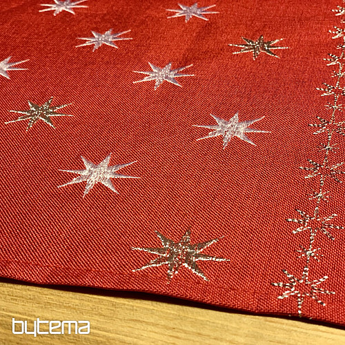 Nappe de Noël brodée rouge avec étoiles