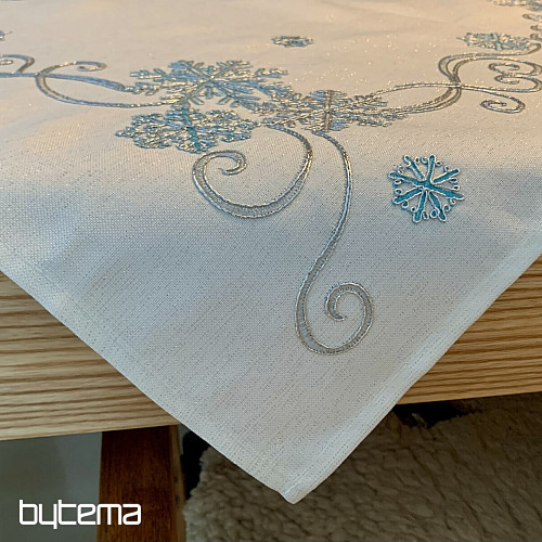 Nappe de Noël brodée bleu-argent