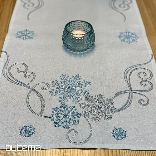 Nappe de Noël brodée bleu-argent
