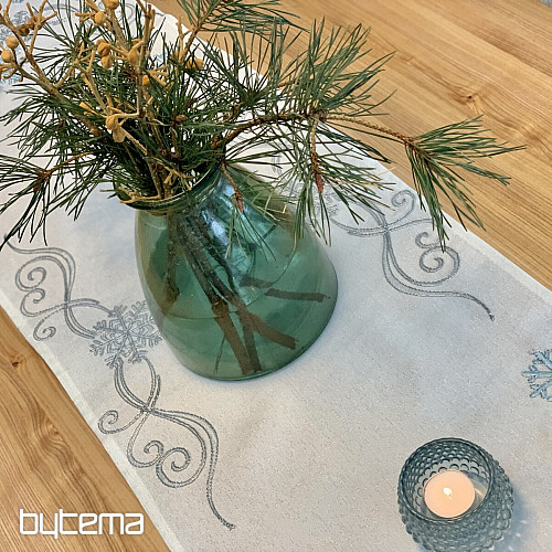 Nappe de Noël brodée bleu-argent