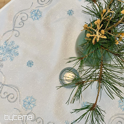 Nappe de Noël brodée bleu-argent