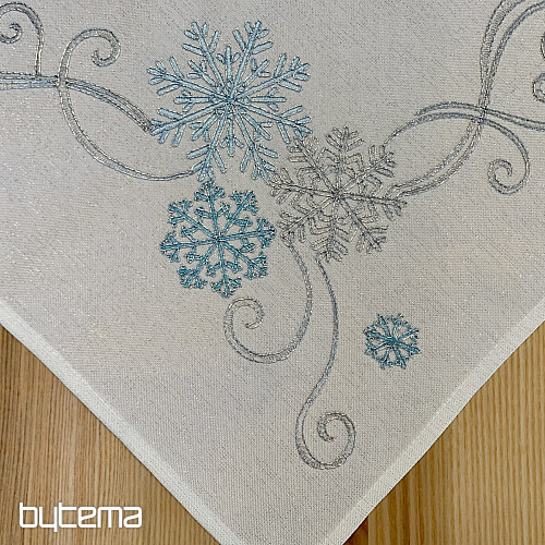 Nappe de Noël brodée bleu-argent