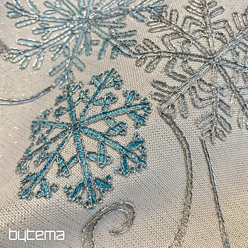 Nappe de Noël brodée bleu-argent