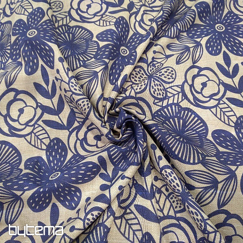 Tissu décoratif PIPO FLEUR BLEUE