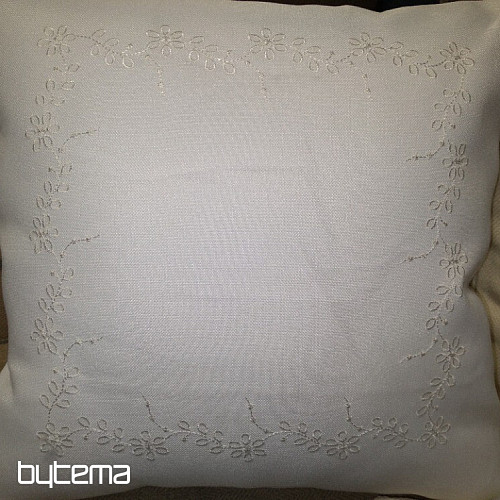Housse brodée FLEURS blanc 40x40