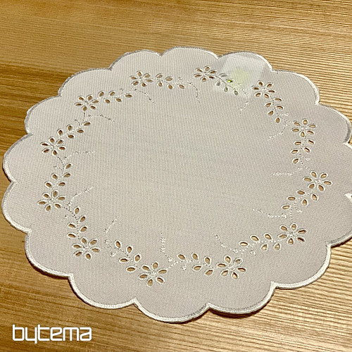 Nappe brodée et ovale FLEURS BRODÉES blanc
