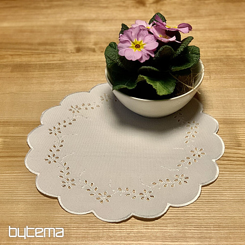 Nappe brodée et ovale FLEURS BRODÉES blanc