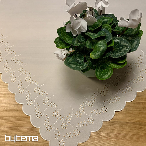 Nappe brodée et ovale FLEURS BRODÉES blanc