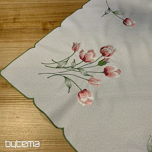 Nappe brodée et TULIPES ovales brodées