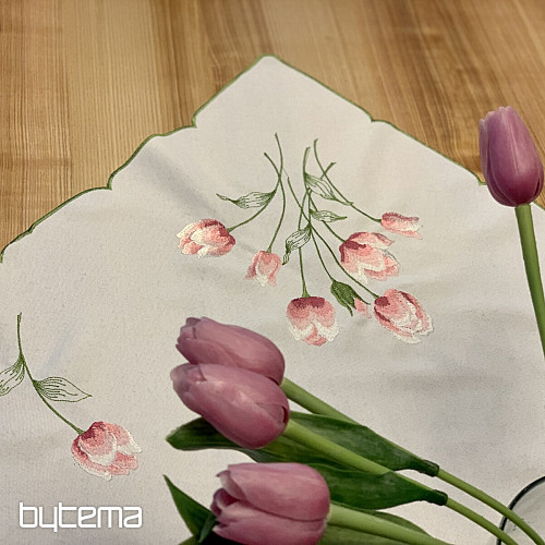 Nappe brodée et TULIPES ovales brodées