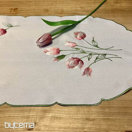 Nappe brodée et TULIPES ovales brodées