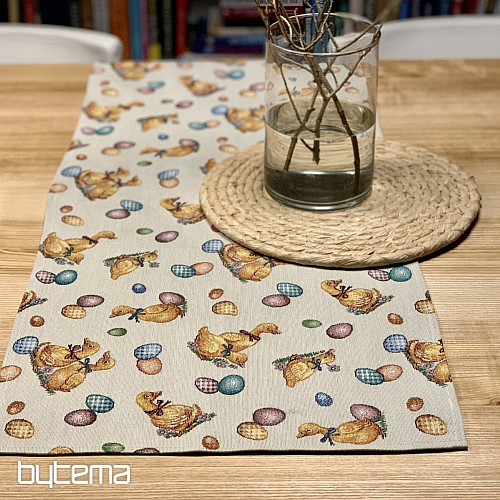 Nappe et foulards Gobelin Pâques JAUNE BURNS