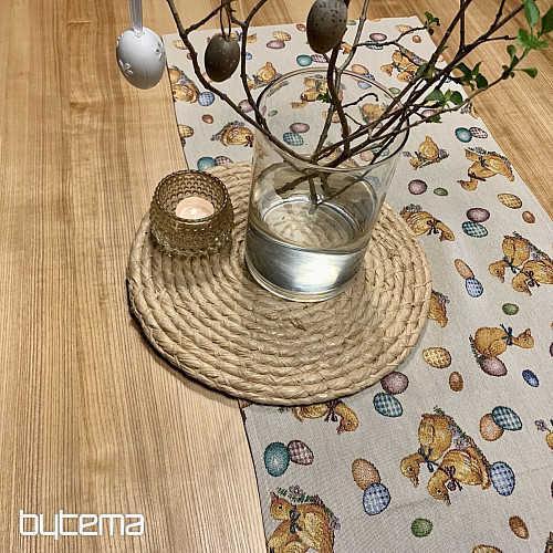 Nappe et foulards Gobelin Pâques JAUNE BURNS