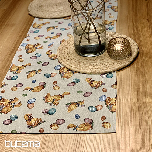 Nappe et foulards Gobelin Pâques JAUNE BURNS