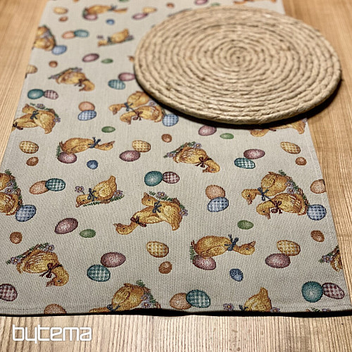 Nappe et foulards Gobelin Pâques JAUNE BURNS
