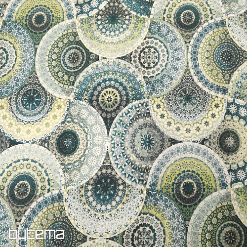 Tissu déco MANDALA bleu vert