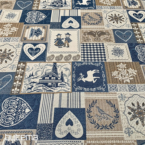 Tissu jacquard décoratif PATCHWORK HEARTS BLEU